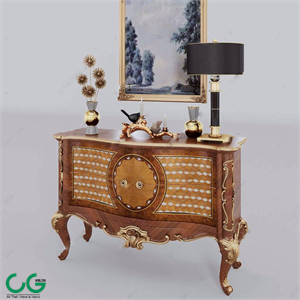 European-style side counter lamp decoration hanging painting combination 3D model